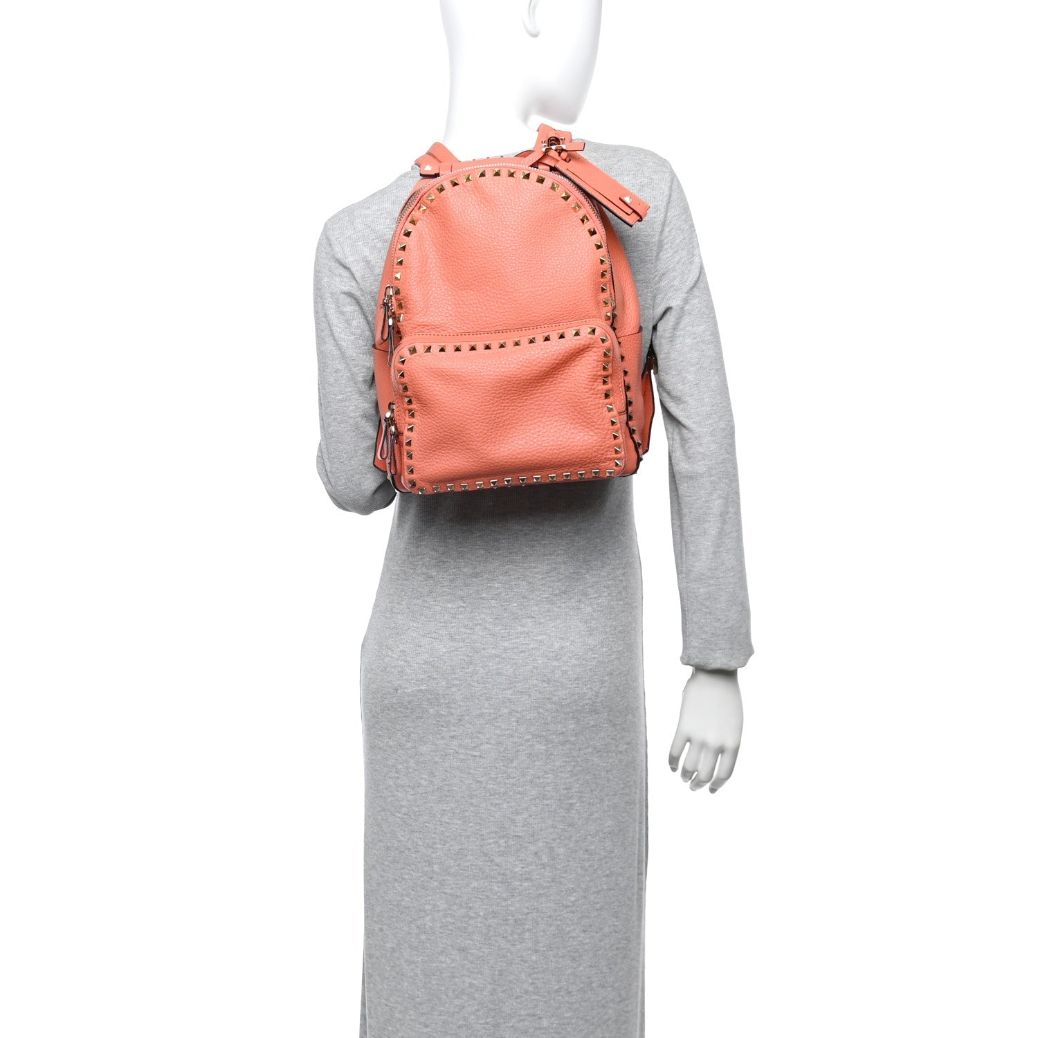 Grained Calfskin Medium Rockstud Backpack Coral