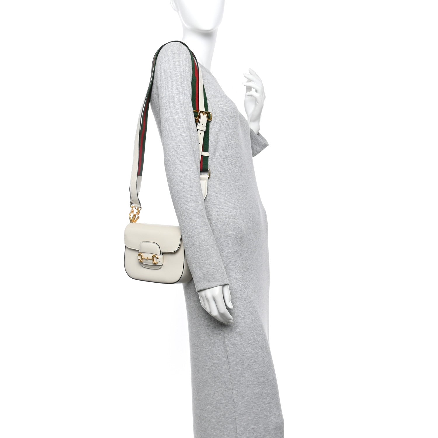 Azalea Calfskin Web Mini Horsebit 1955 Shoulder Bag Mystic White