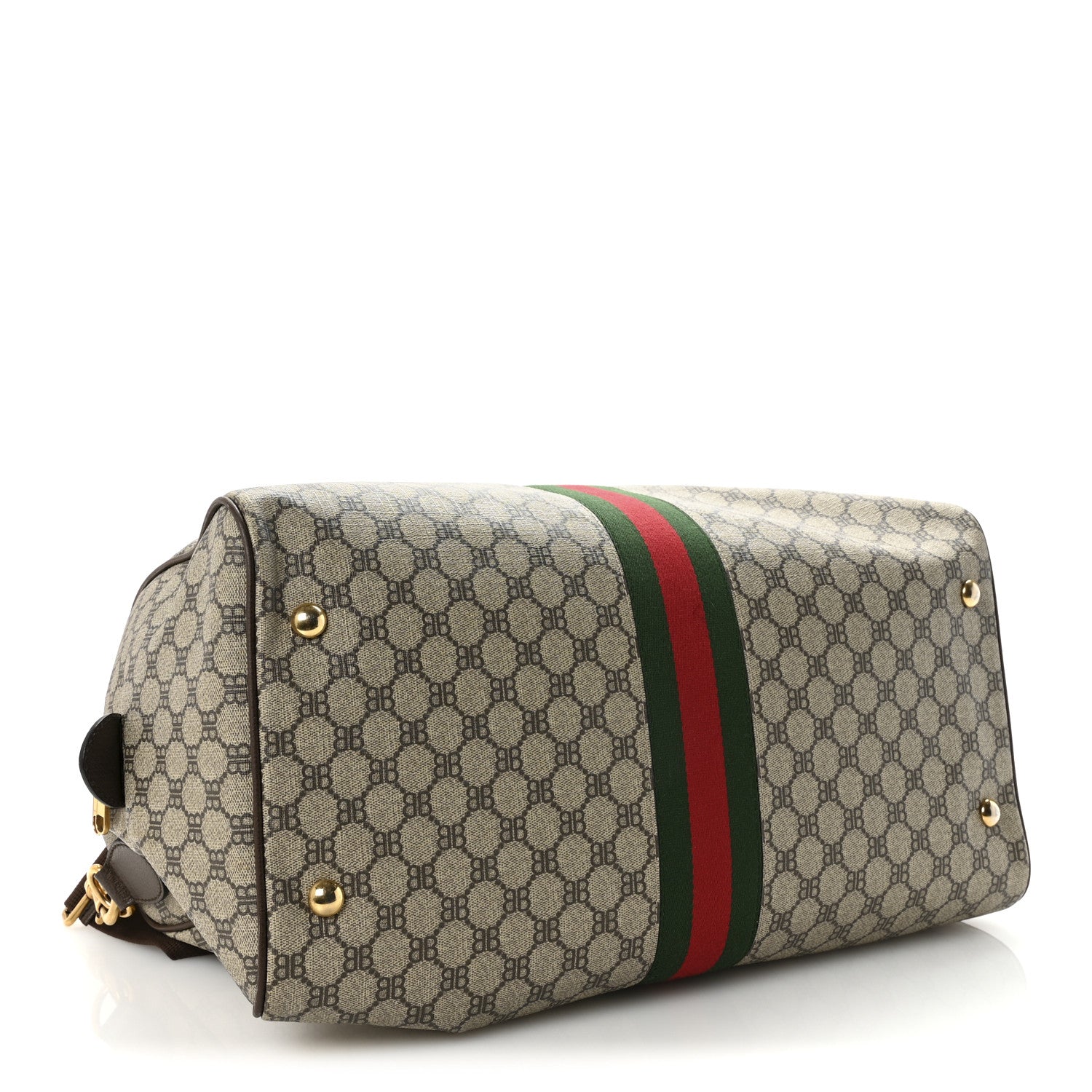 X BALENCIAGA BB Supreme Monogram Web Medium Ophidia Carry-On Duffle Bag Beige New Acero