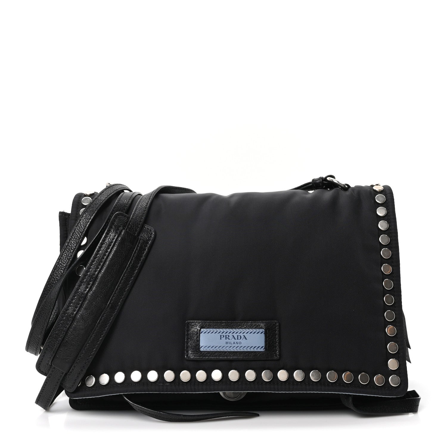 Tessuto Nylon Studded Etiquette Flap Black
