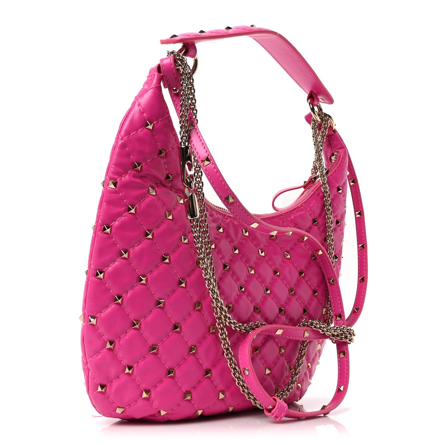 Nappa Small Rockstud Spike Hobo Fuxia