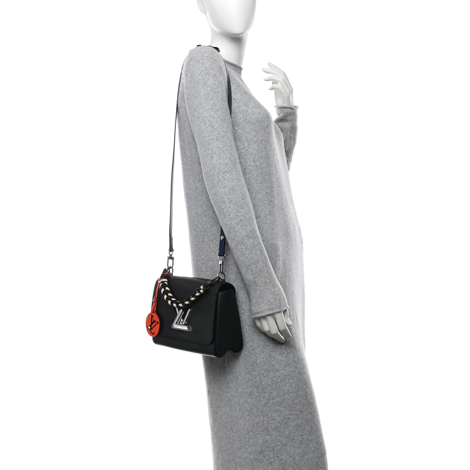 Epi Twist Braided Strap Shoulder Bag MM Black Orange Fluo Cobalt