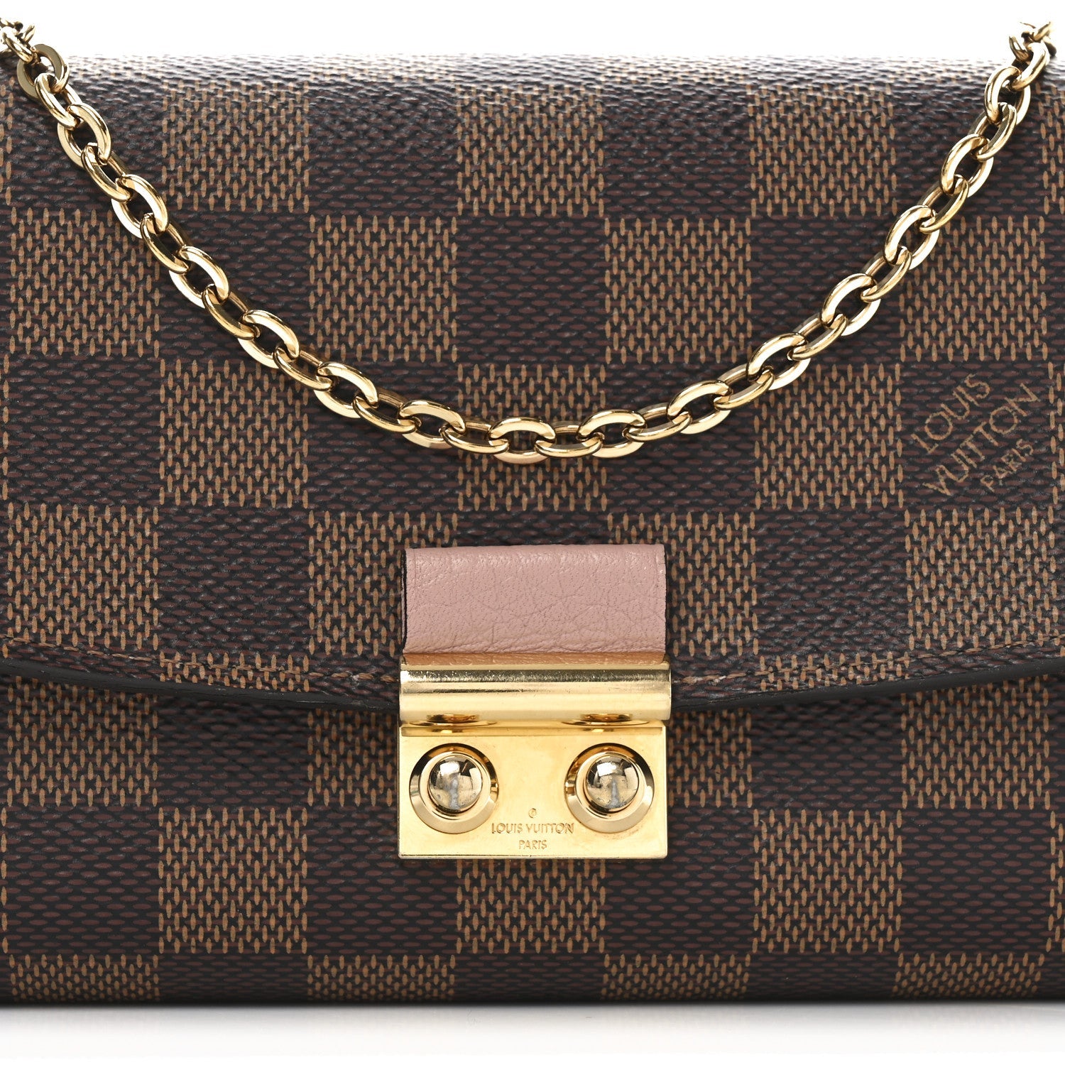 Damier Ebene Croisette Chain Wallet Rose Ballerine