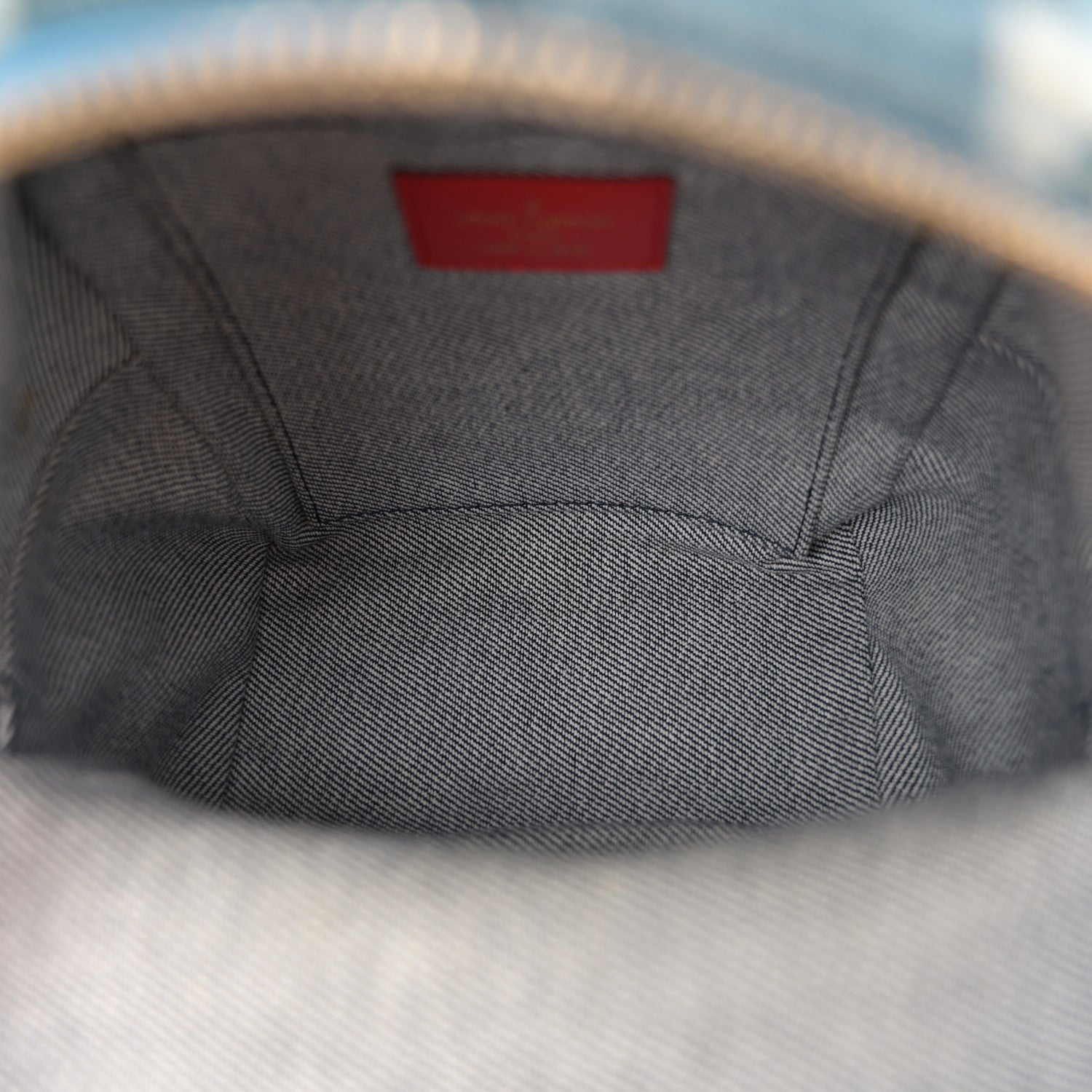 Denim Damier Monogram Patchwork Palm Springs Backpack Mini Blue Rouge