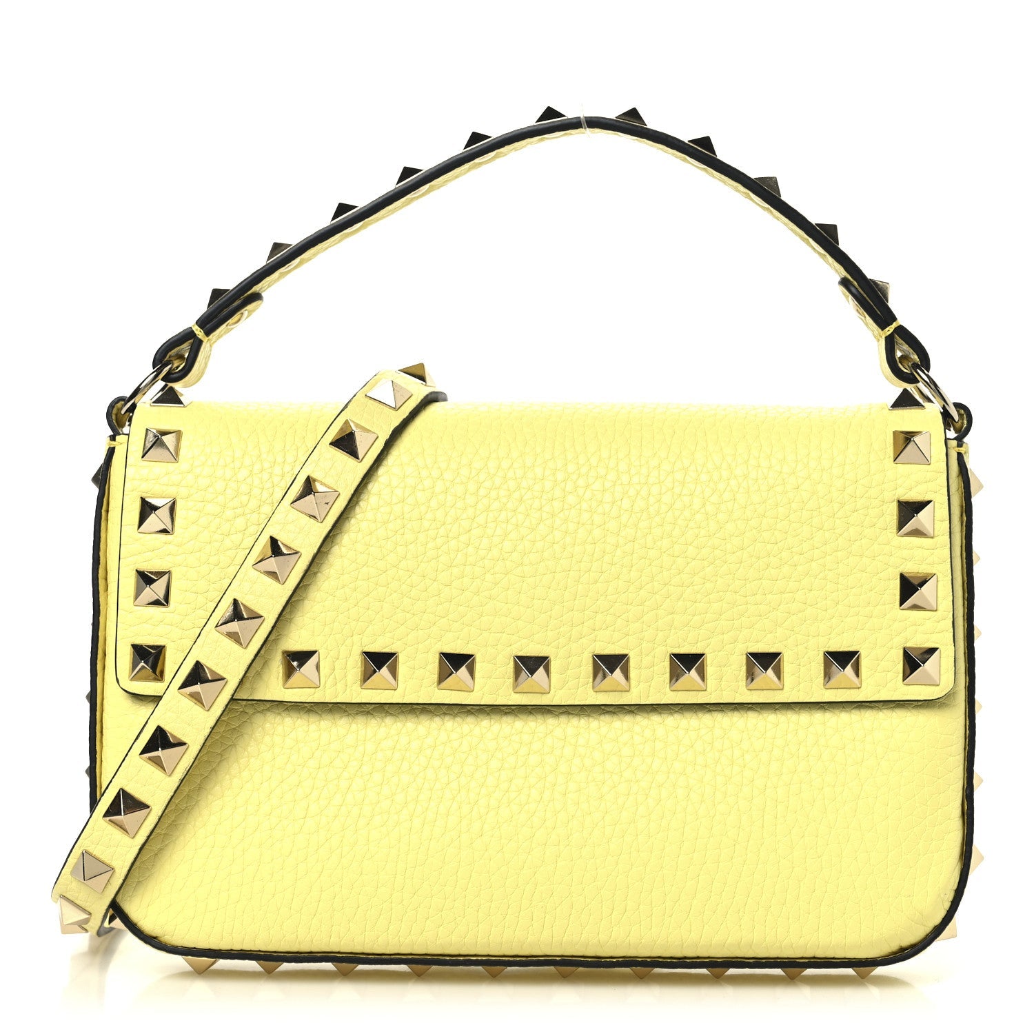 Grainy Calfskin Rockstud Crossbody Pouch Lime Sorbet