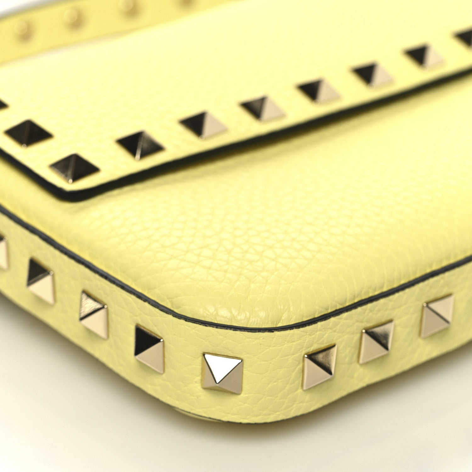Grainy Calfskin Rockstud Crossbody Pouch Lime Sorbet