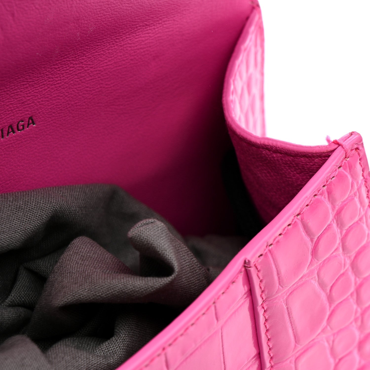 Shiny Calfskin Crocodile Embossed Hourglass Top Handle Bag XS Neon Pink