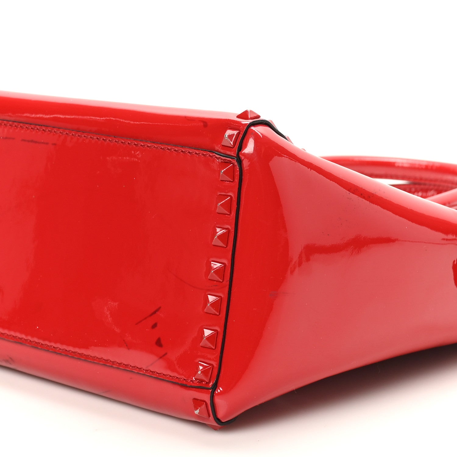 Patent Monochrome Rockstud Double Handle Tote Rosso Valentino