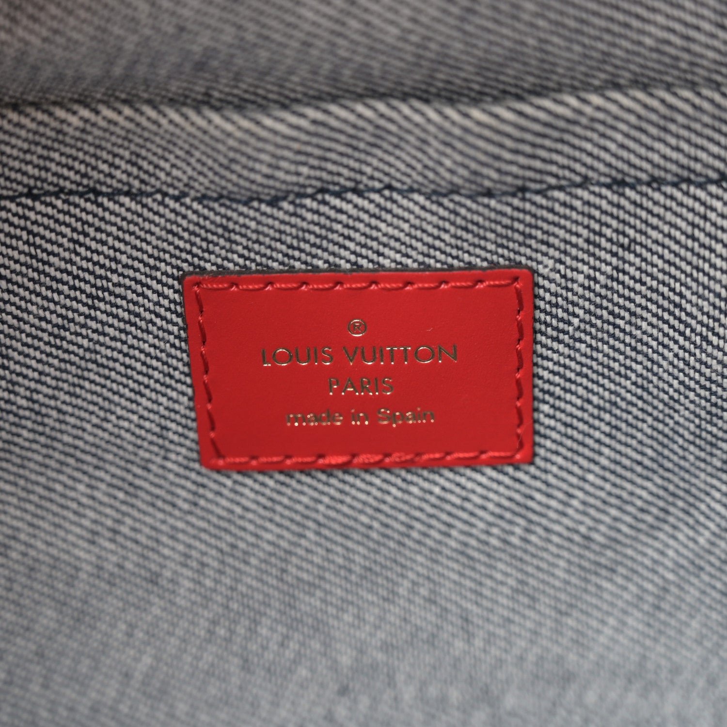 Denim Damier Monogram Patchwork Palm Springs Backpack Mini Blue Rouge