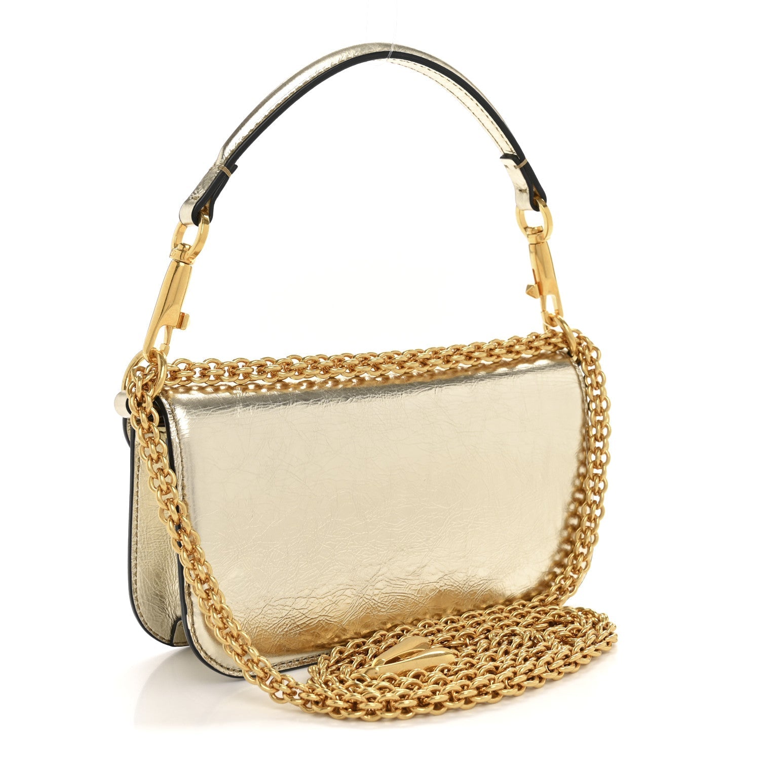 Metallic Crackle Effect Calfskin Vlogo Small Loco Shoulder Bag Platino