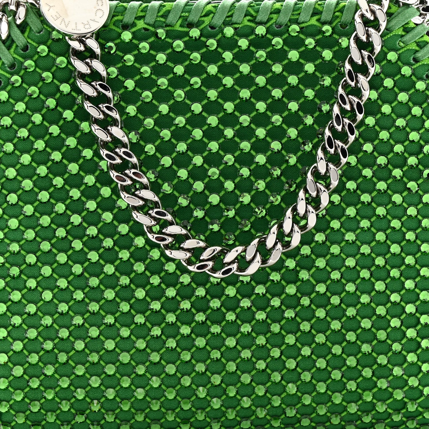 Mesh Crystal Mini Falabella Crossbody Bag Green
