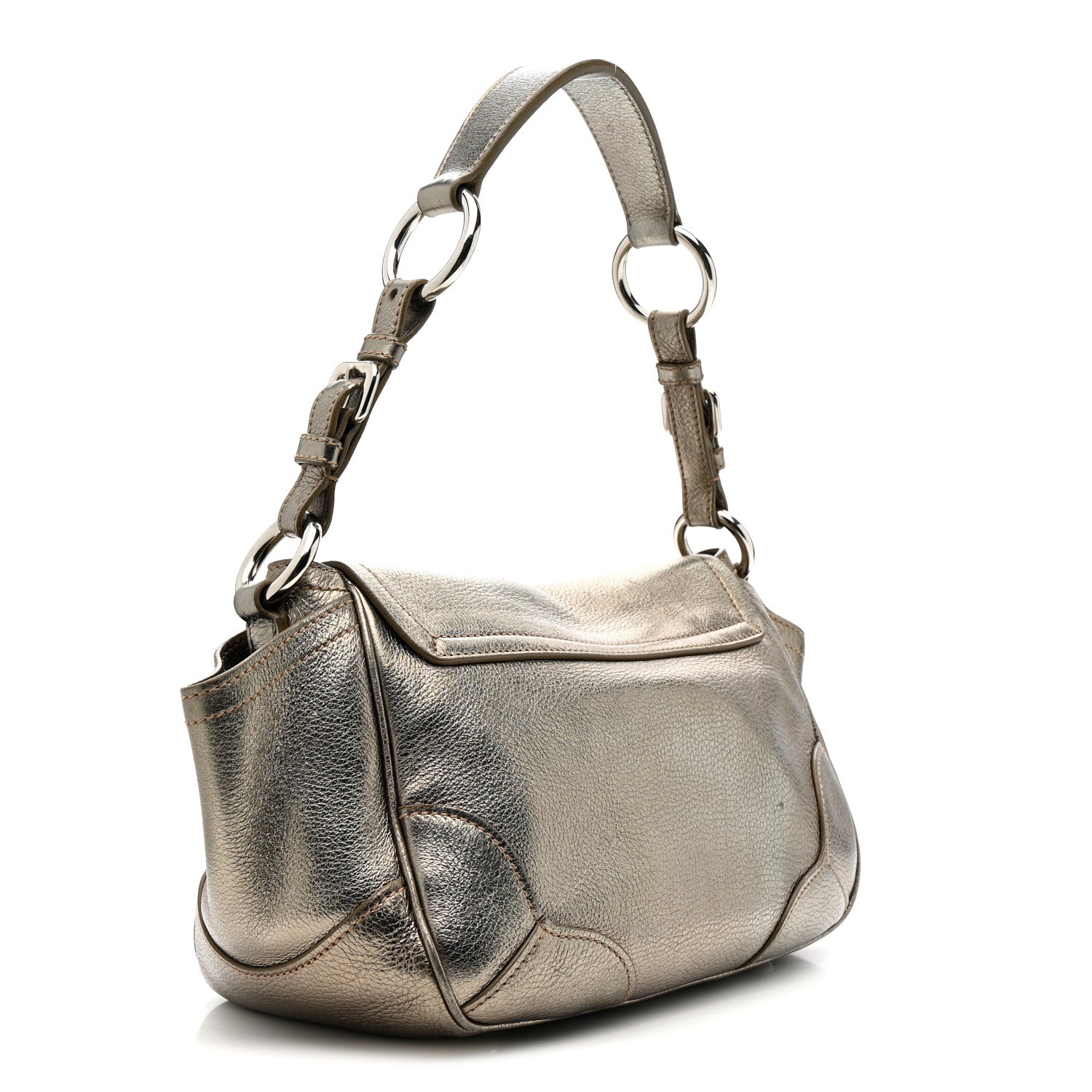 Metallic Vitello Daino Pushlock Shoulder Bag Peltro