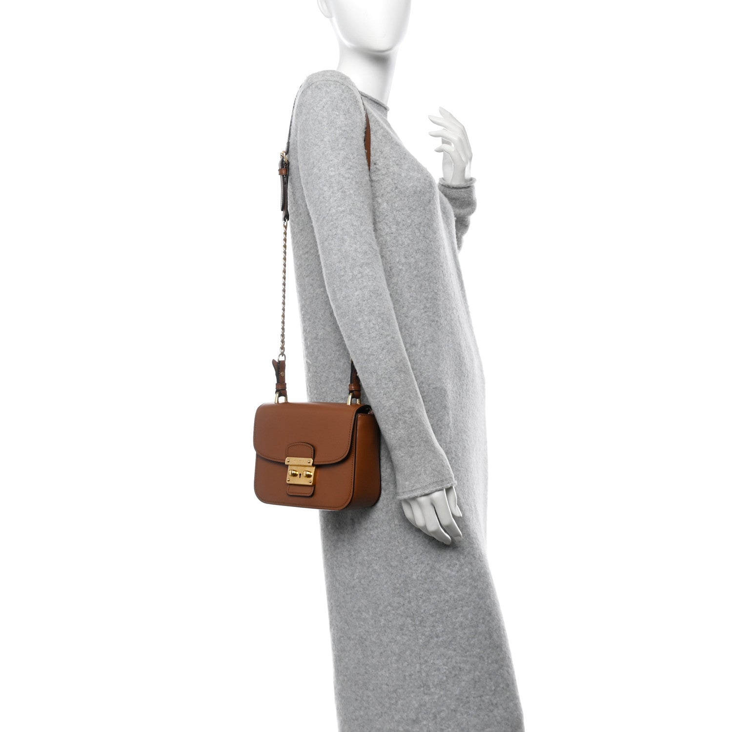 City Calf Lock Shoulder Bag Cognac