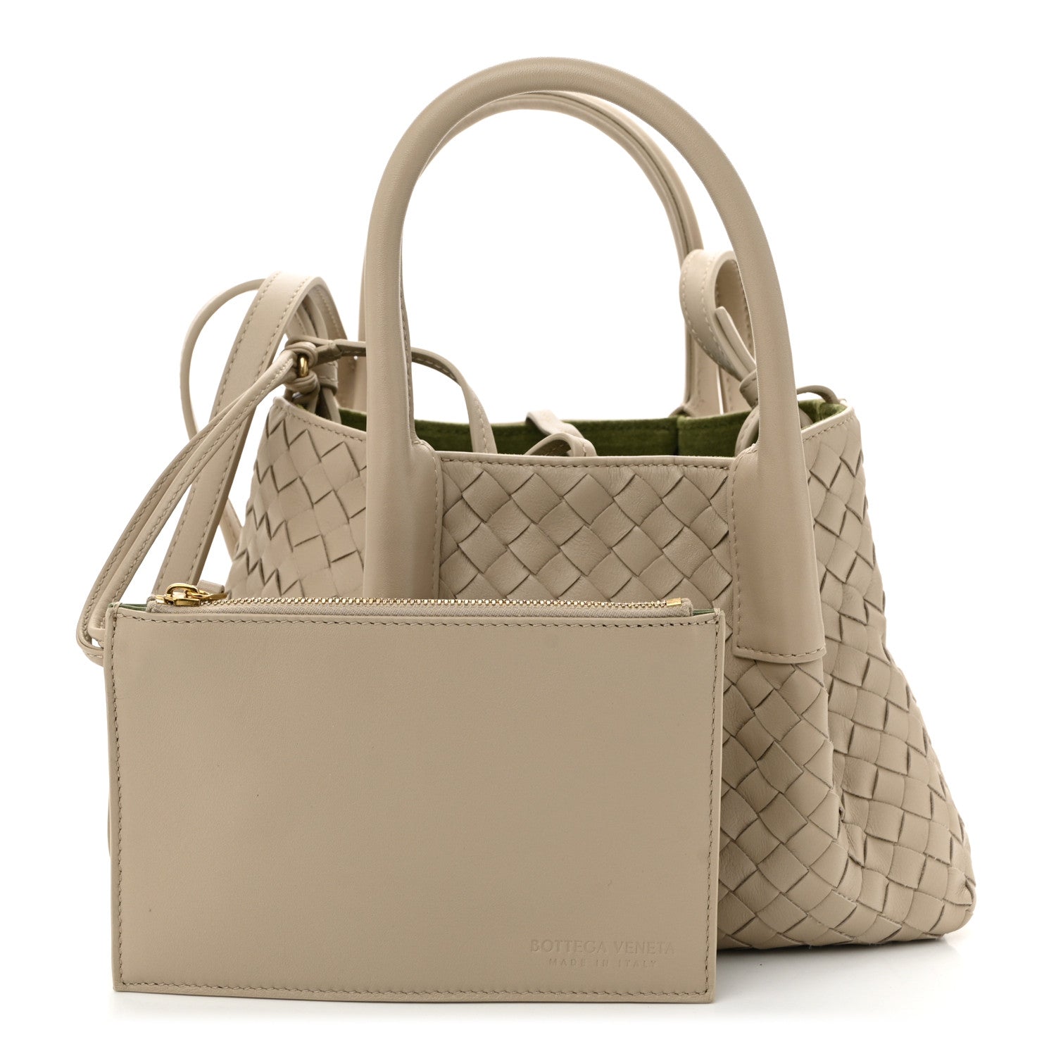 Calfskin Intrecciato Small Pinacoteca Tote Ecru Matcha