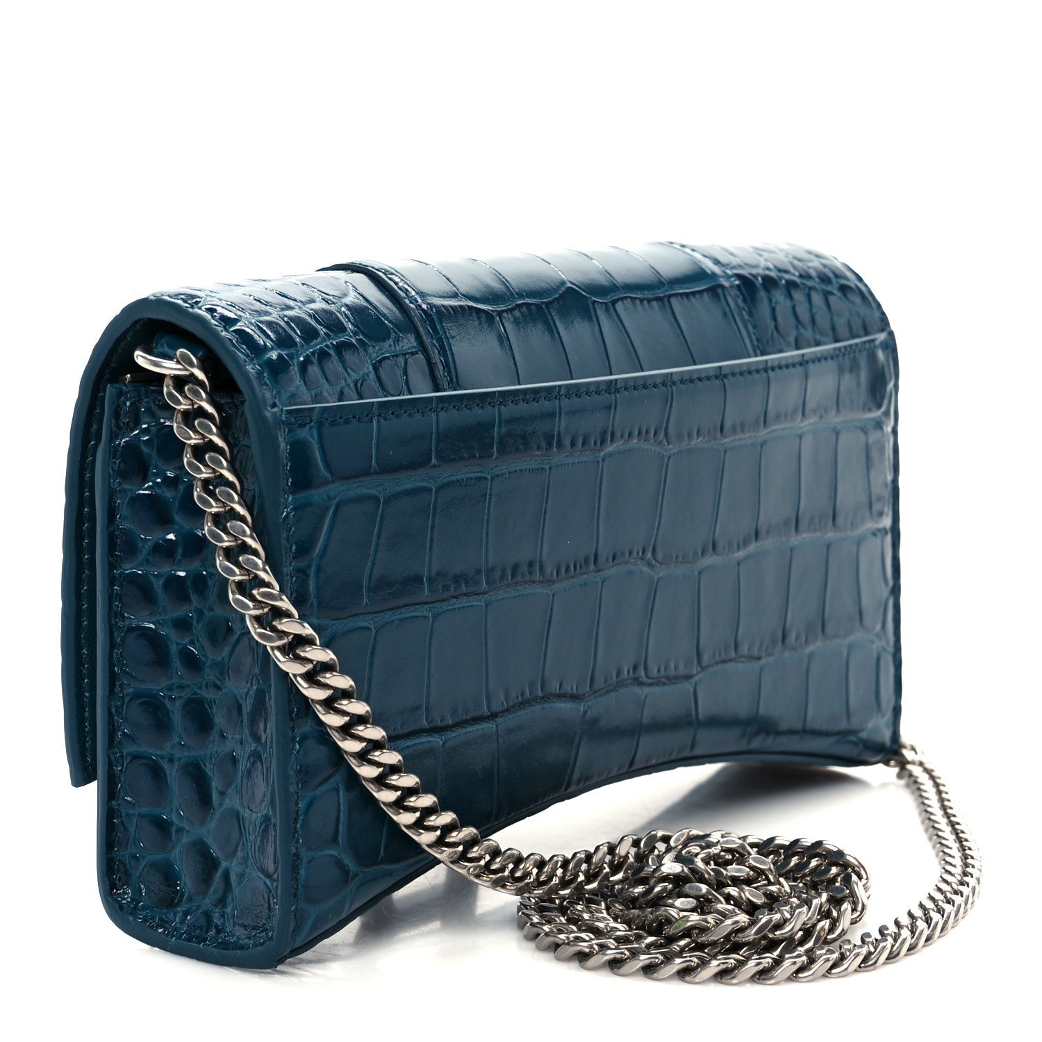 Shiny Calfskin Crocodile Embossed Hourglass Chain Bag Forest Green