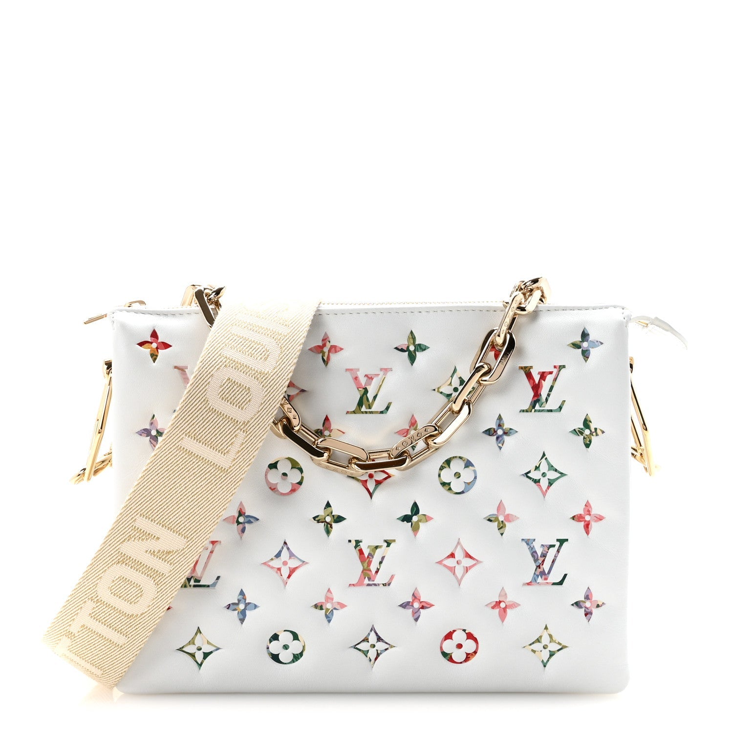 Lambskin Embossed Monogram LV Garden Coussin PM Cream