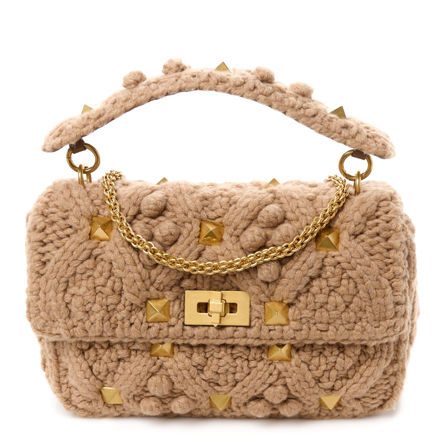 Cashmere Large Roman Stud Shoulder Bag Saddle Brown