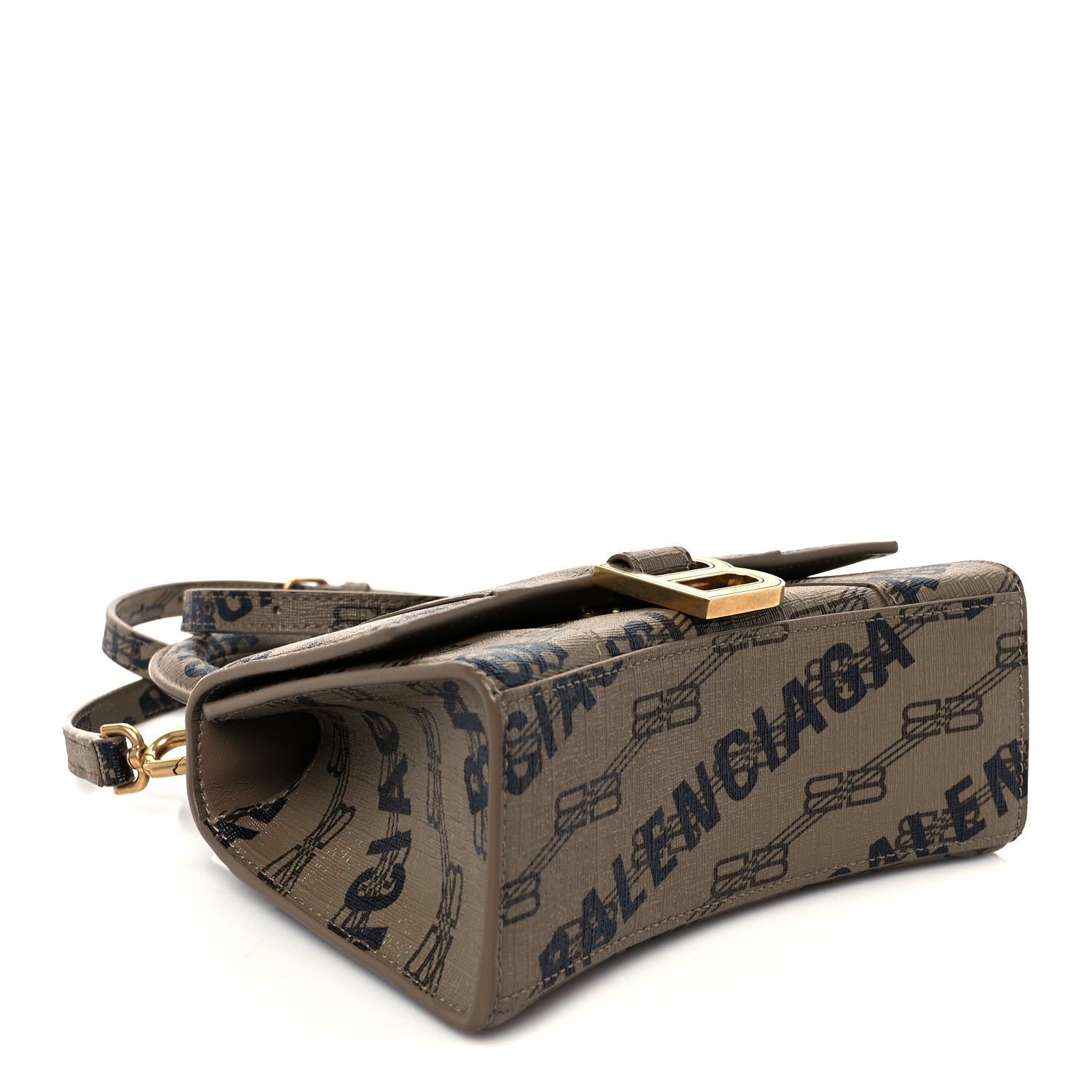 Coated Canvas BB Monogram Logo Print XS Hourglass Top Handle Bag Beige Brown Black