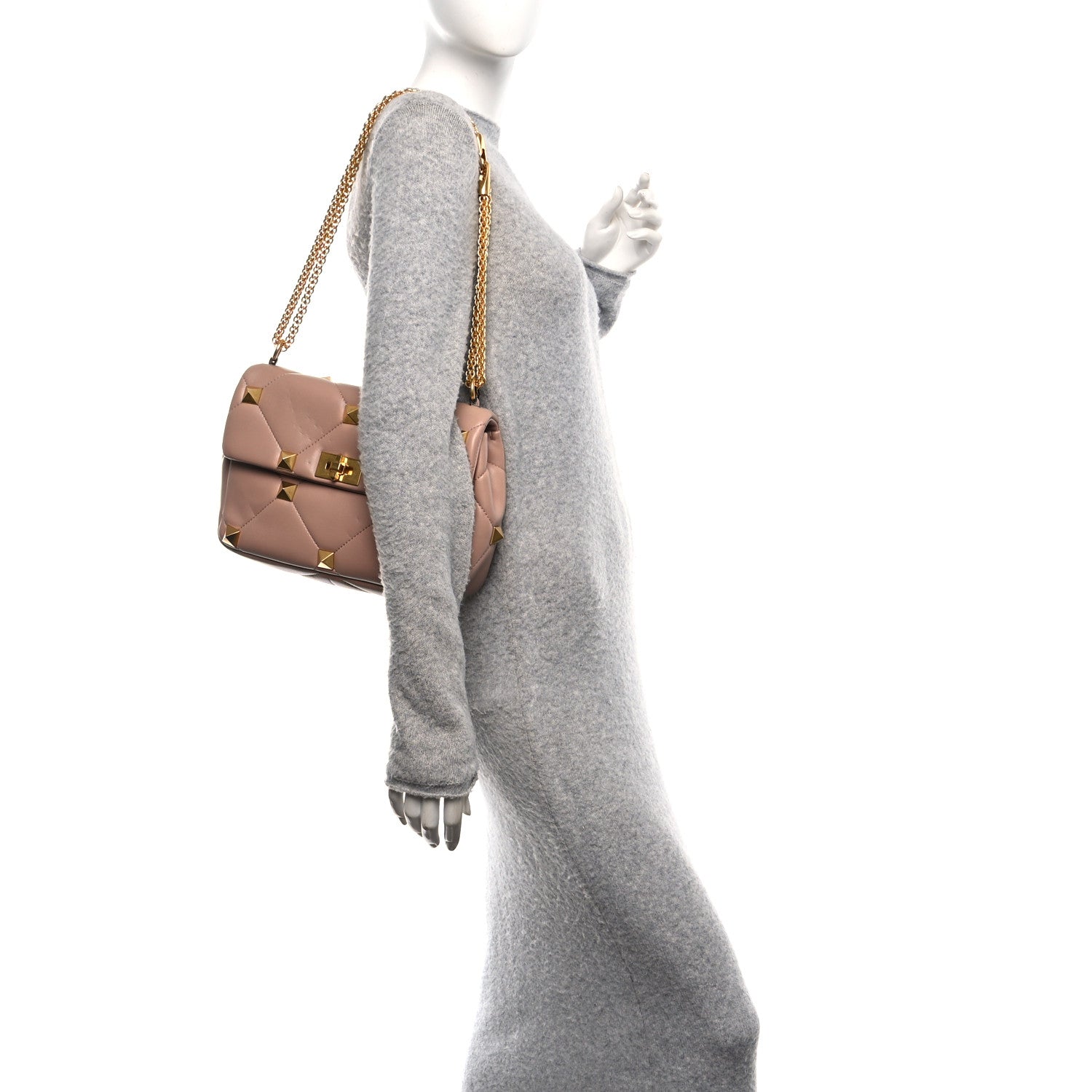 Nappa Large Roman Stud Shoulder Bag Rose Cannelle