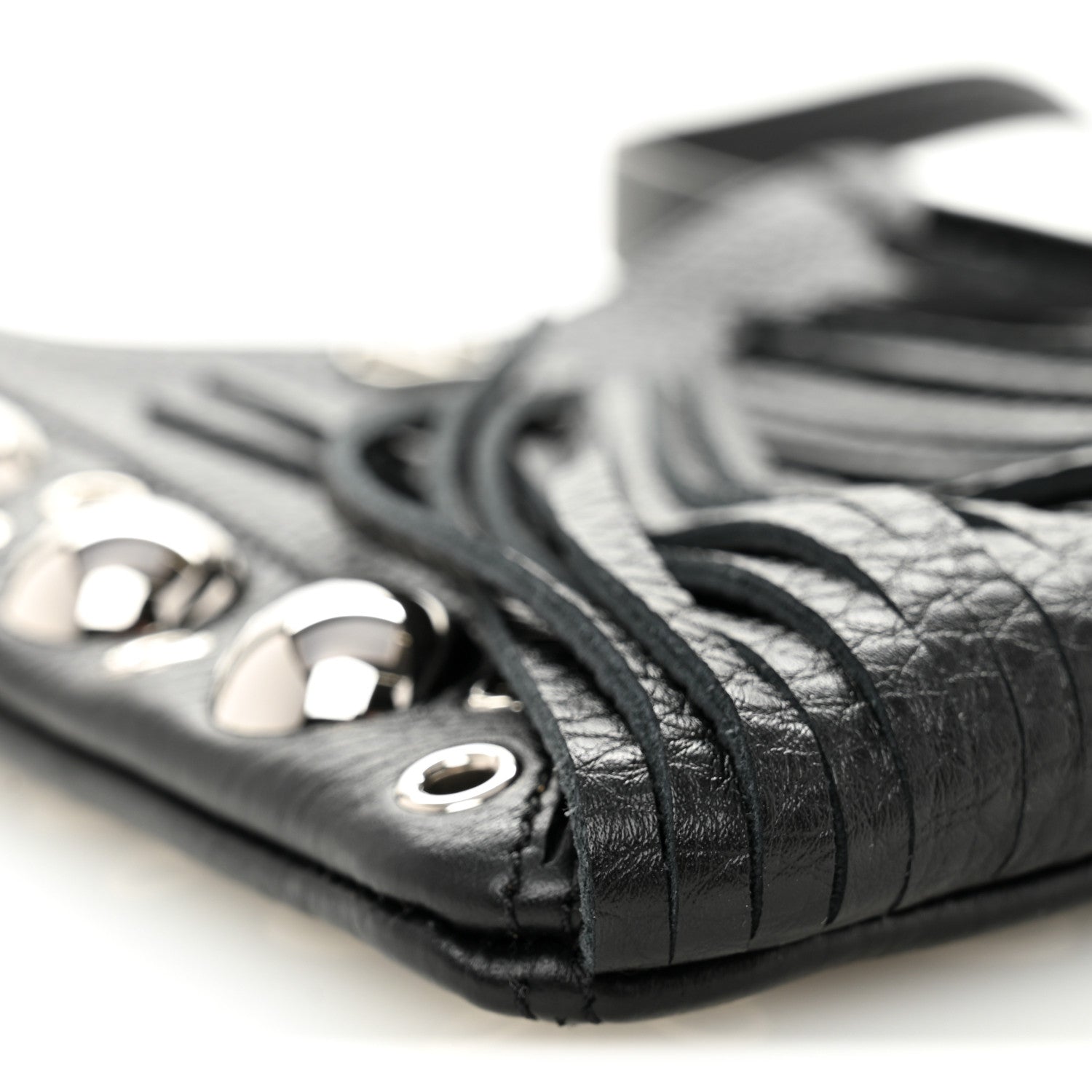 Grained Calfskin Studded Nellcote Fringe Shoulder Bag Black