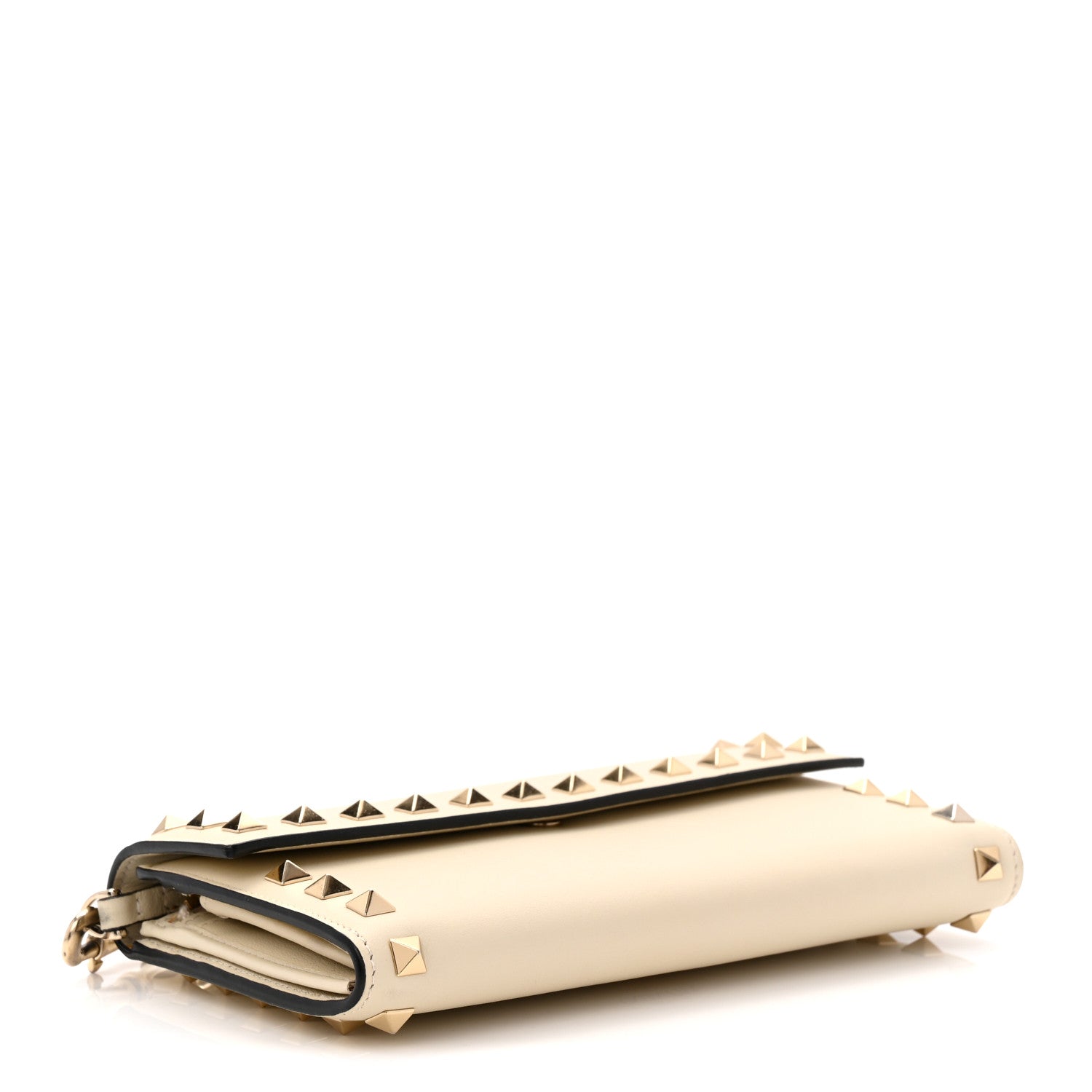 Calfskin Rockstud Wristlet Travel Wallet Light Ivory