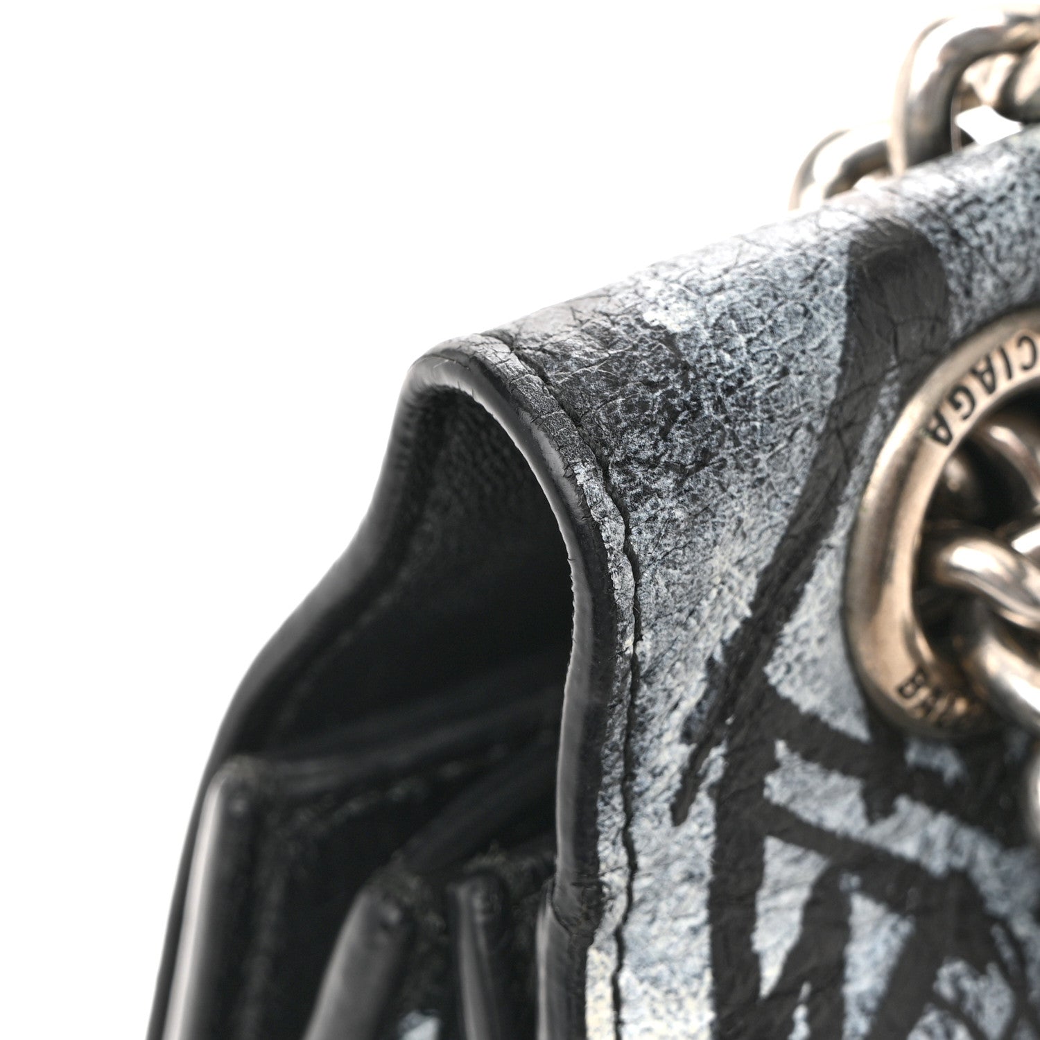 Agneau Arena Graffiti Medium Crush Chain Bag Black White