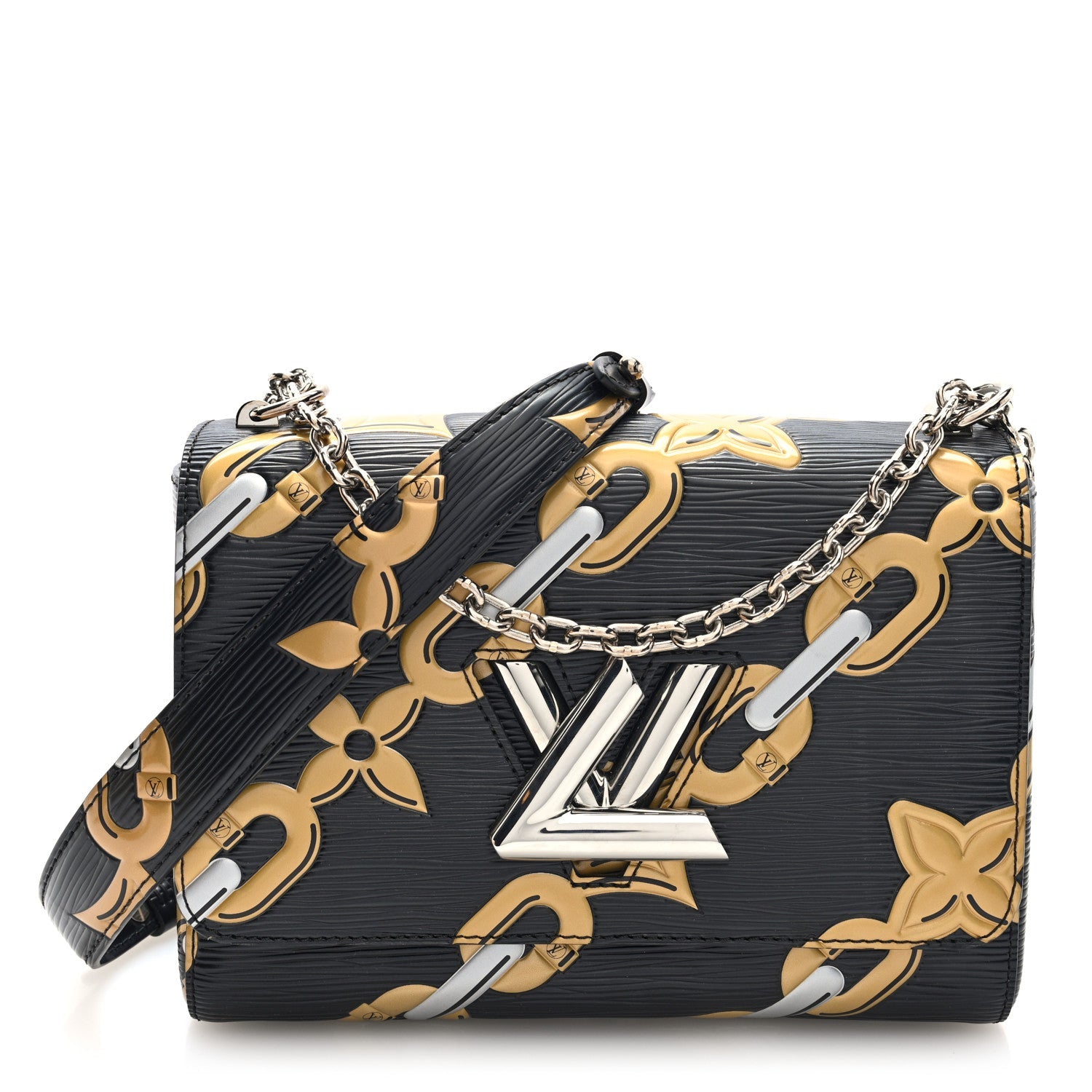 Epi Chain Flower Twist Shoulder Bag MM Black