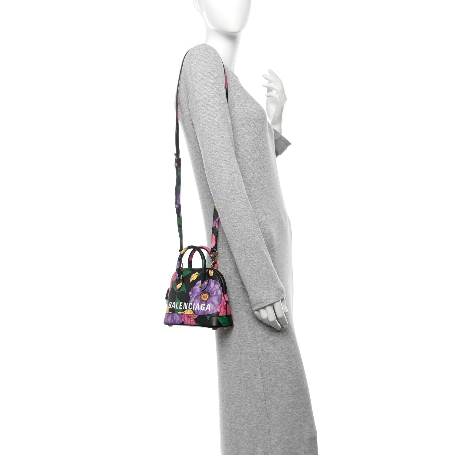 Smooth Calfskin Lush Floral Print XXS Ville Top Handle Bag Black Multicolor