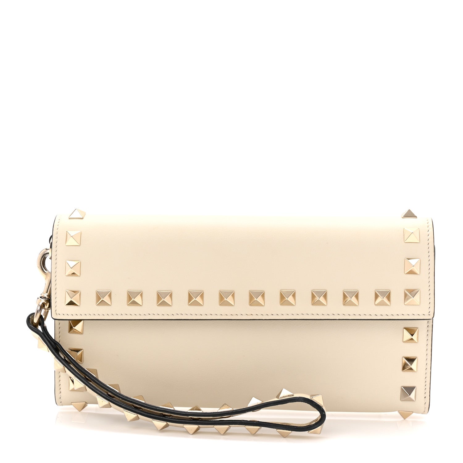 Calfskin Rockstud Wristlet Travel Wallet Light Ivory