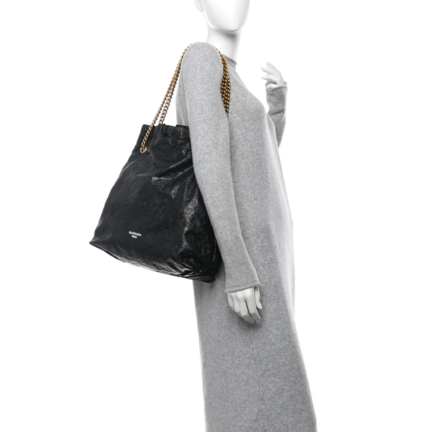 Crushed Calfskin Crush Medium Chain Tote  Black