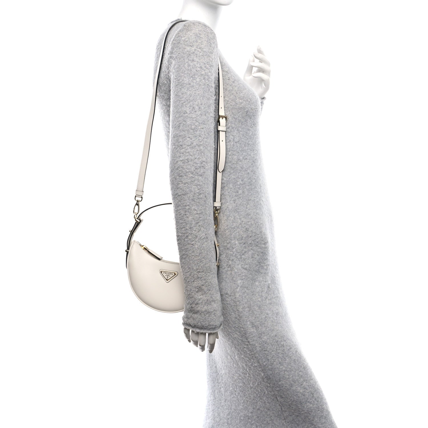 Soft Calfskin Small Arque Shoulder Bag White