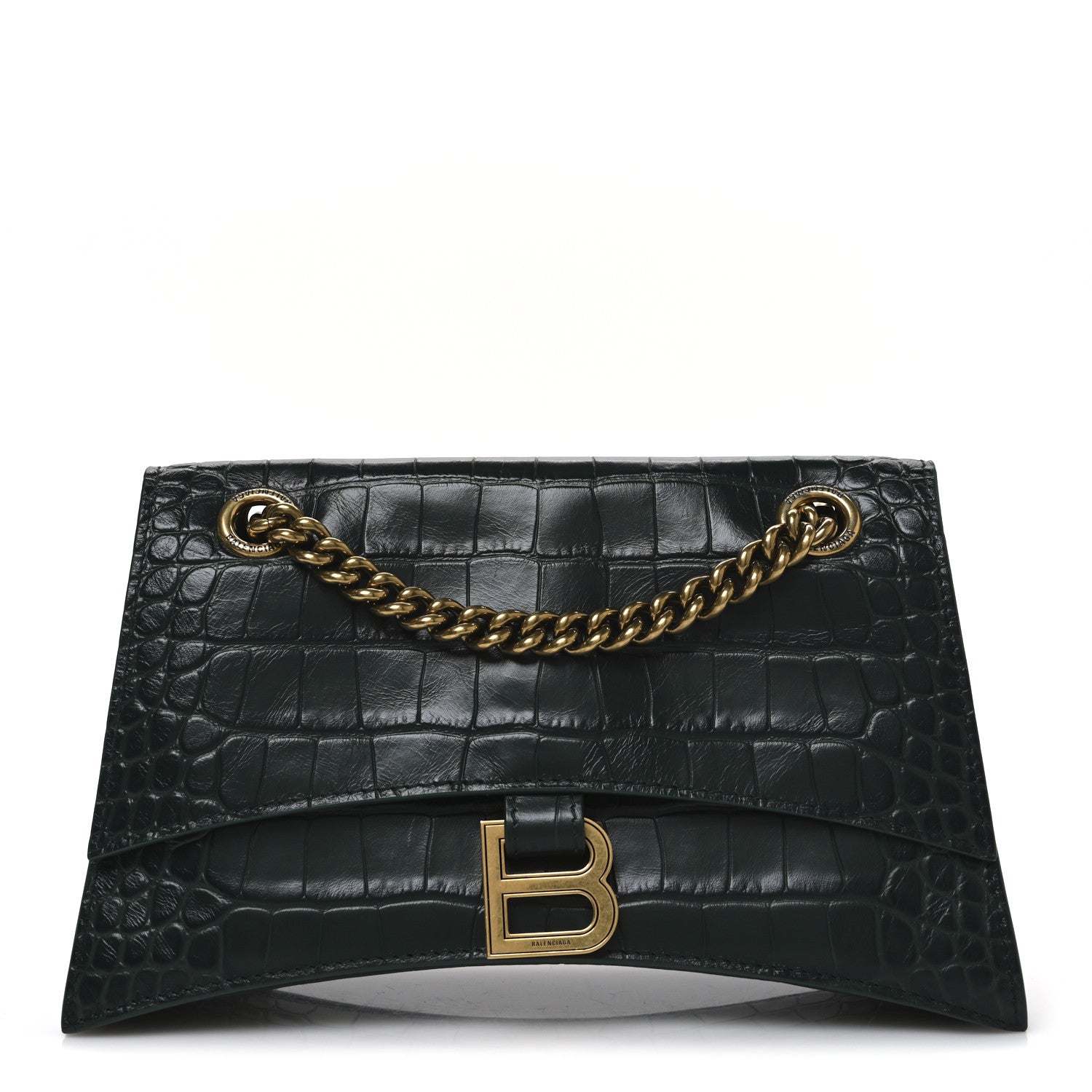 Extra Supple Calfskin Crocodile Embossed Small Crush Chain Bag Dark Green Bottle