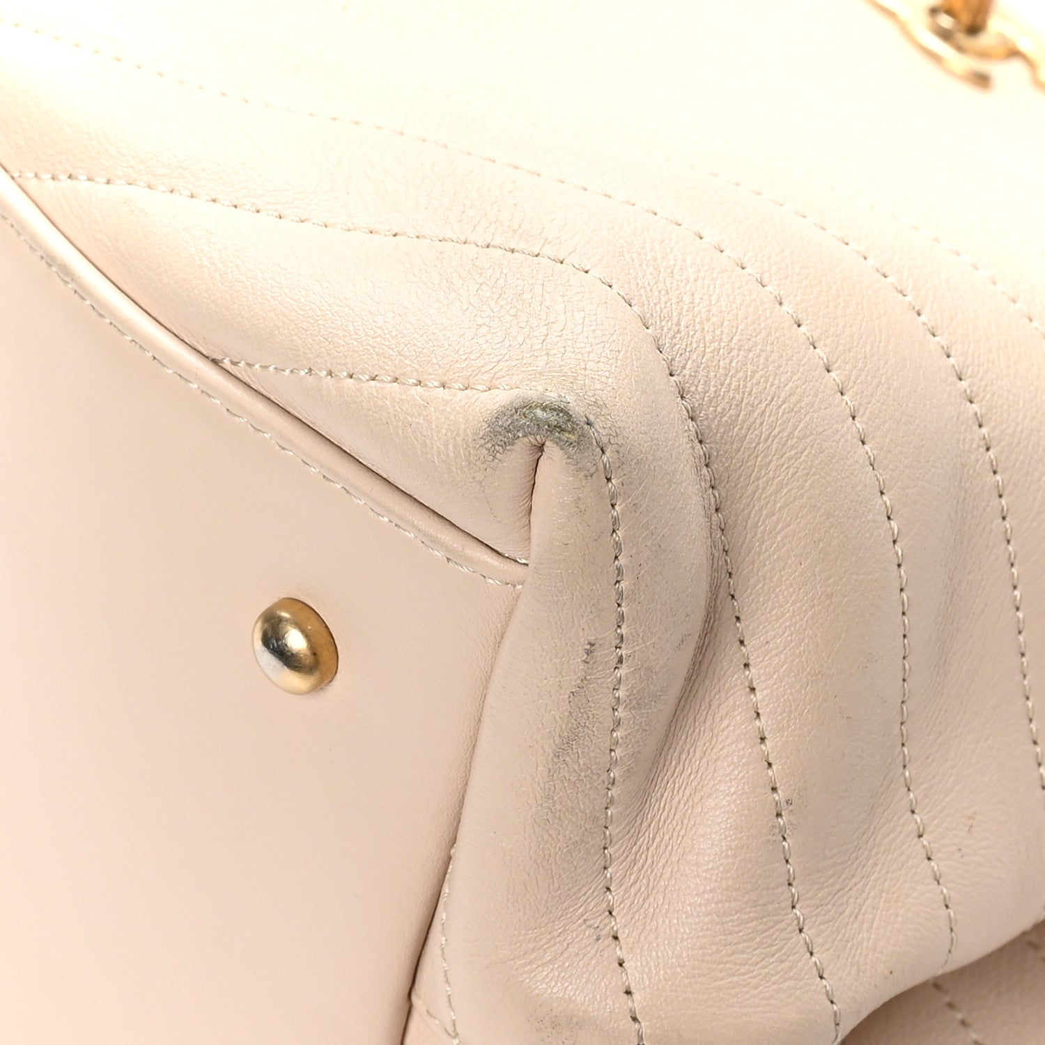 Calfskin Elaphe Stitched Large Chevron Chic Shopping Bag Beige