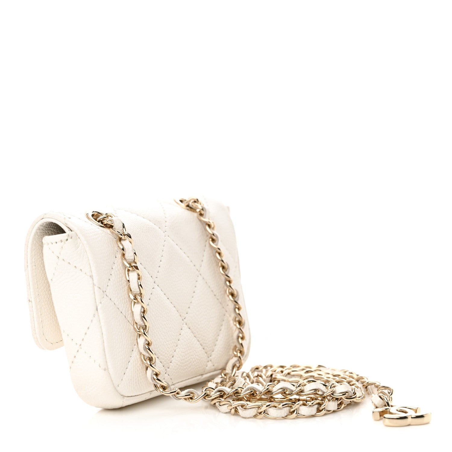 Caviar Quilted Mini Chain Belt Bag White
