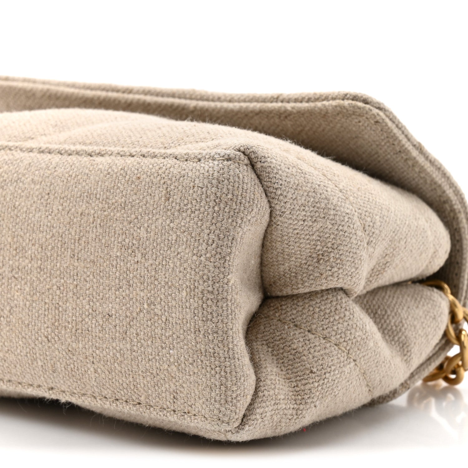 Linen Diagonal Quilted Jackhammer 17 Shoulder Bag Beige