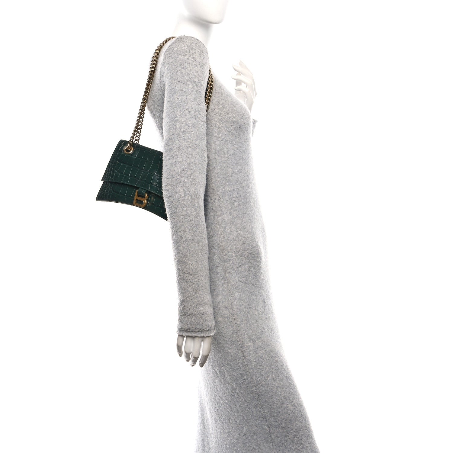 Extra Supple Calfskin Crocodile Embossed Small Crush Chain Bag Dark Green Bottle