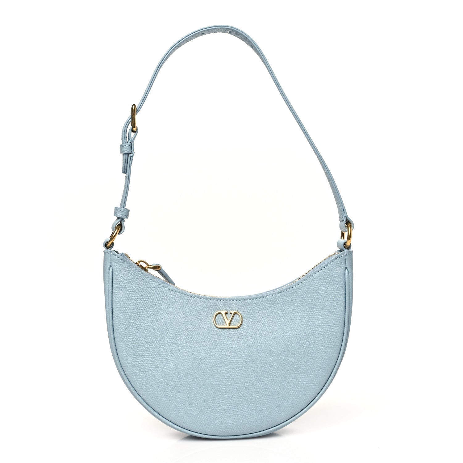 Grainy Calfskin Mini Vlogo Signature Hobo Bag Light Blue