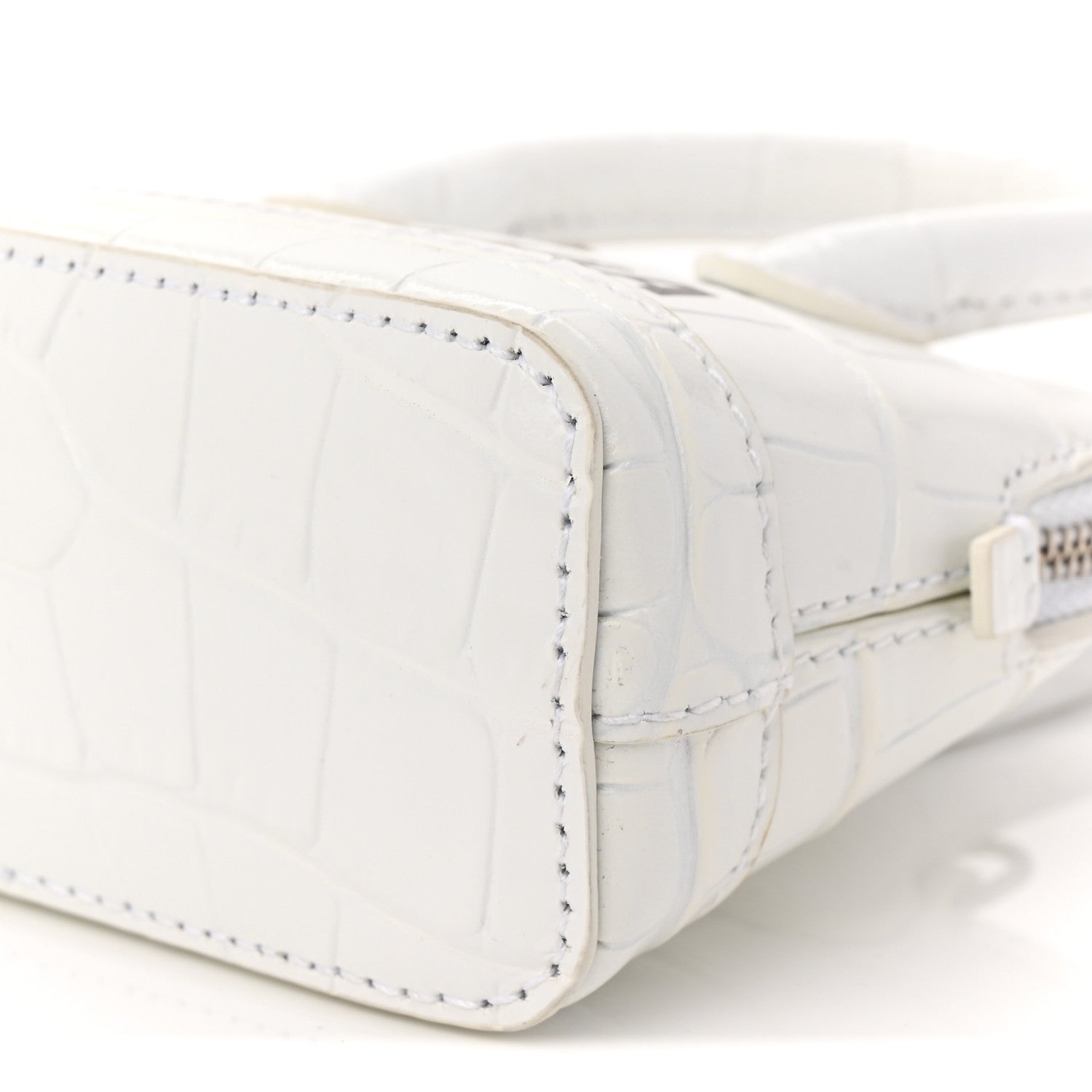 Calfskin Logo Crocodile Embossed Mini Ville Top Handle Bag White Black