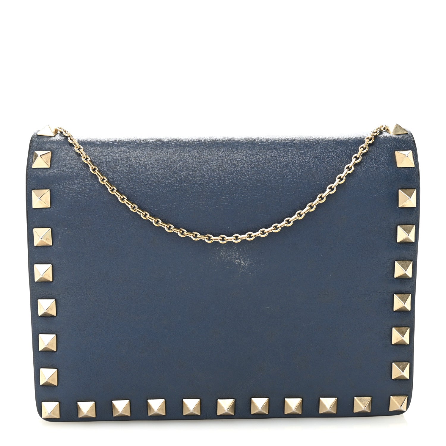 Calfskin Rockstud Wallet On Chain Marine