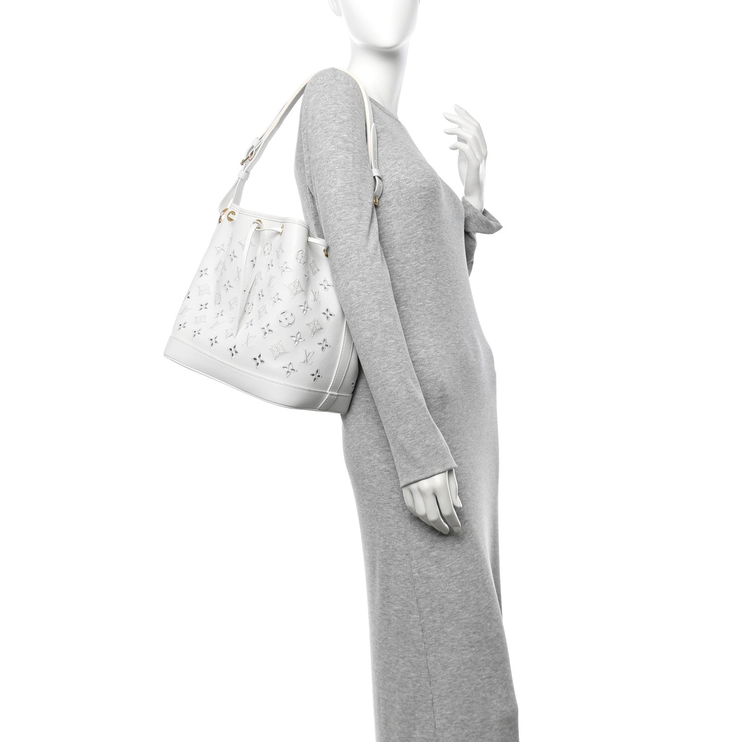 Calfskin Monogram Cutout Petit Noe White