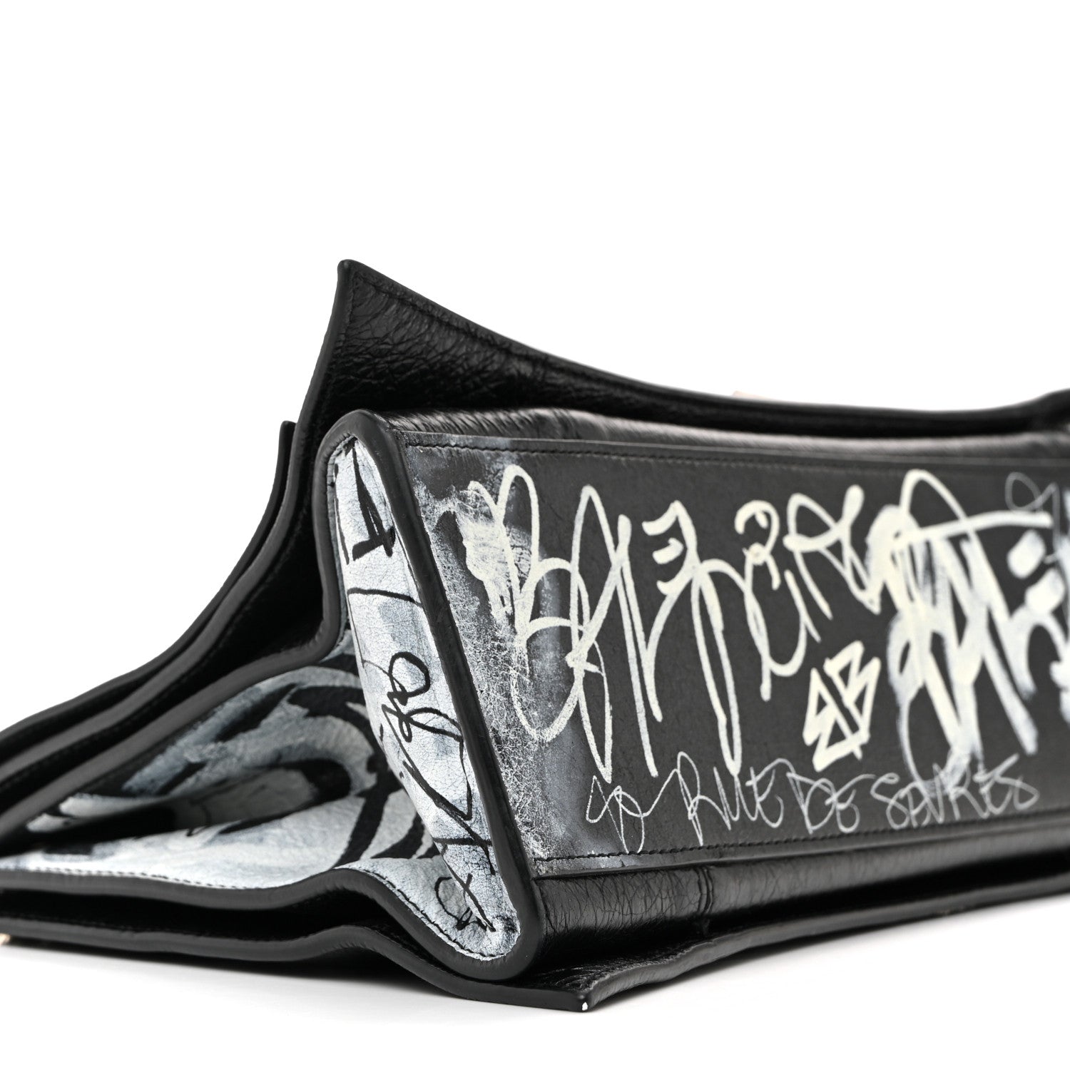 Agneau Arena Graffiti Medium Crush Chain Bag Black White