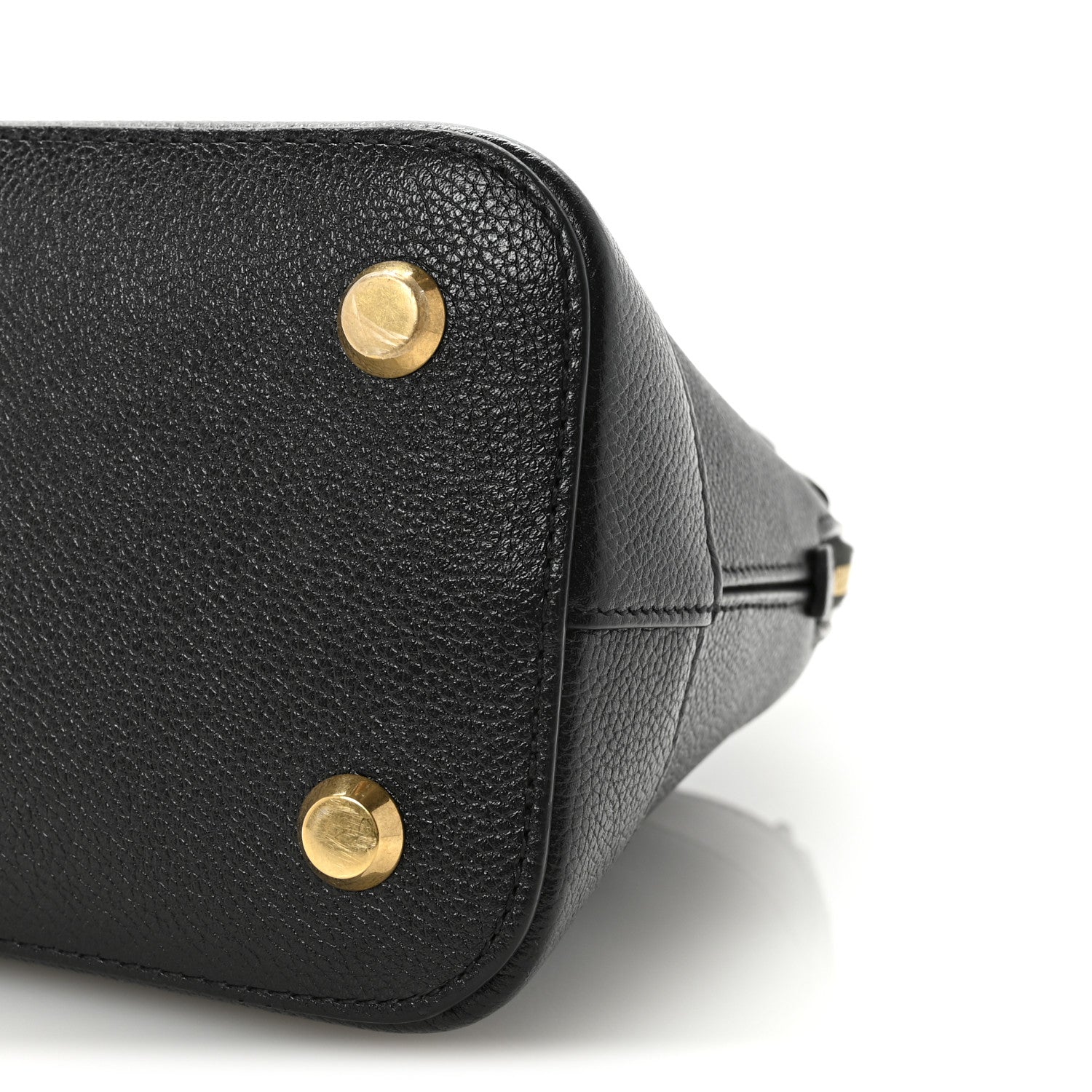 Signature Grained Calfskin Logo S Ville Top Handle Bag Black