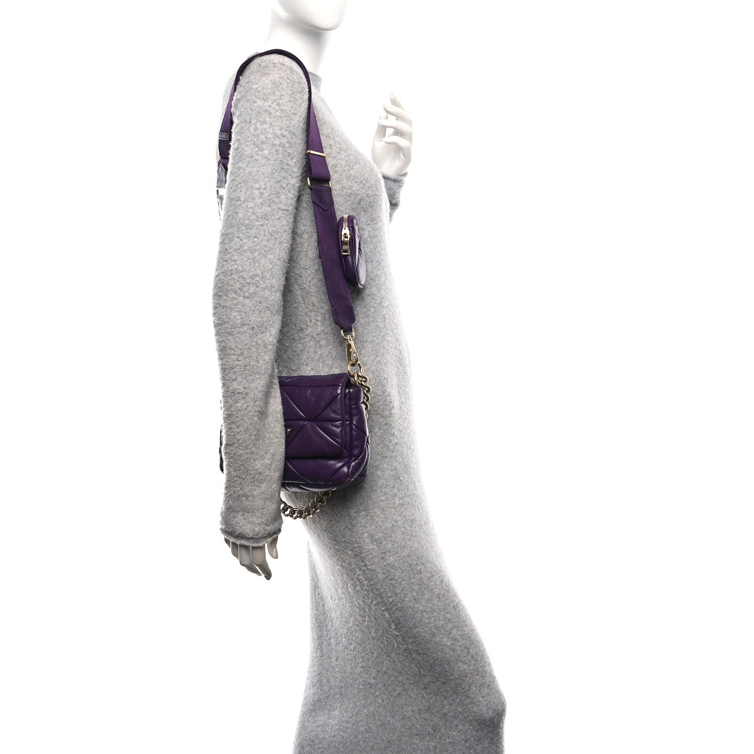 Nappa Re-Nylon Triangle Quilted Patchwork System Flap Shoulder Bag Viola