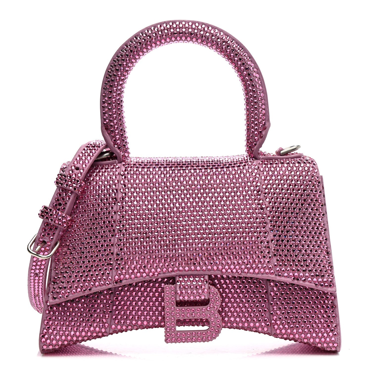 Strass Suede Hourglass Top Handle Bag XS Pink