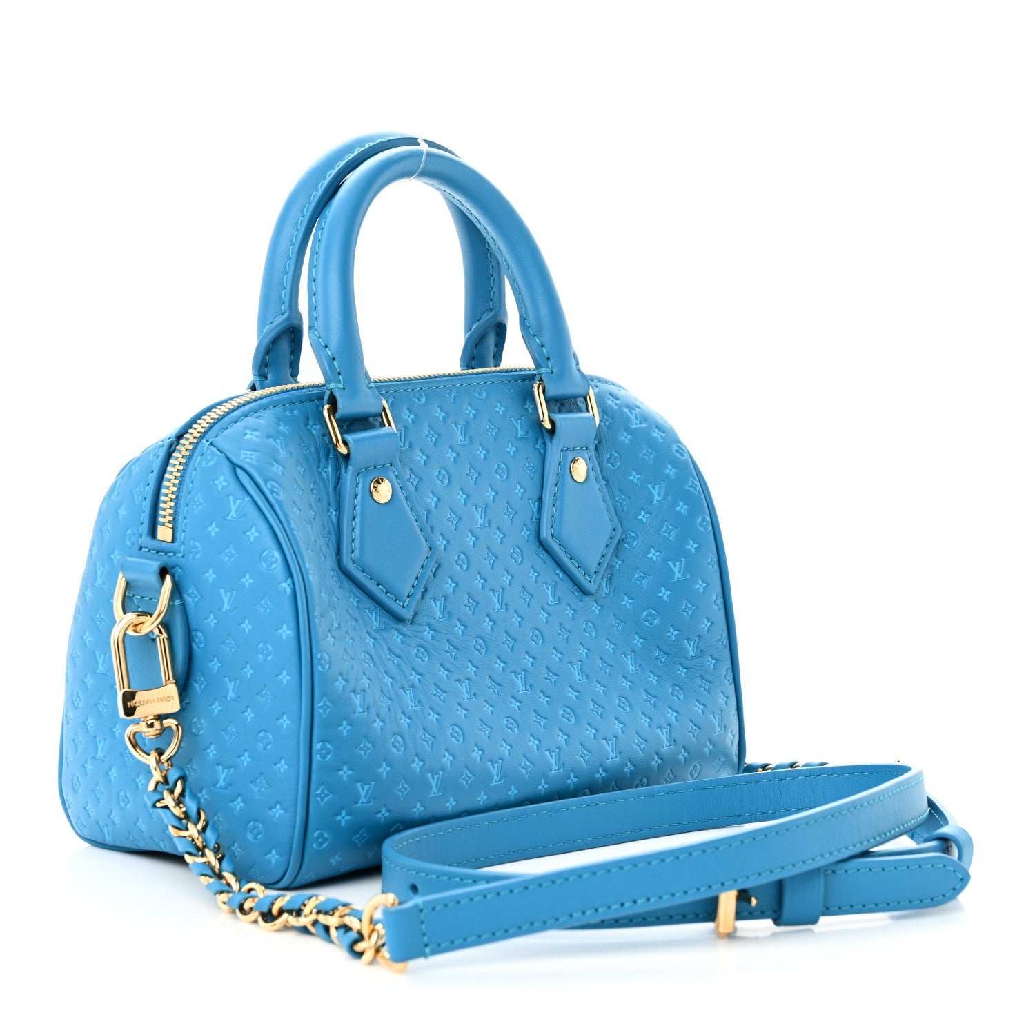 Calfskin Nanogram Embossed Speedy Bandouliere 20 Blue