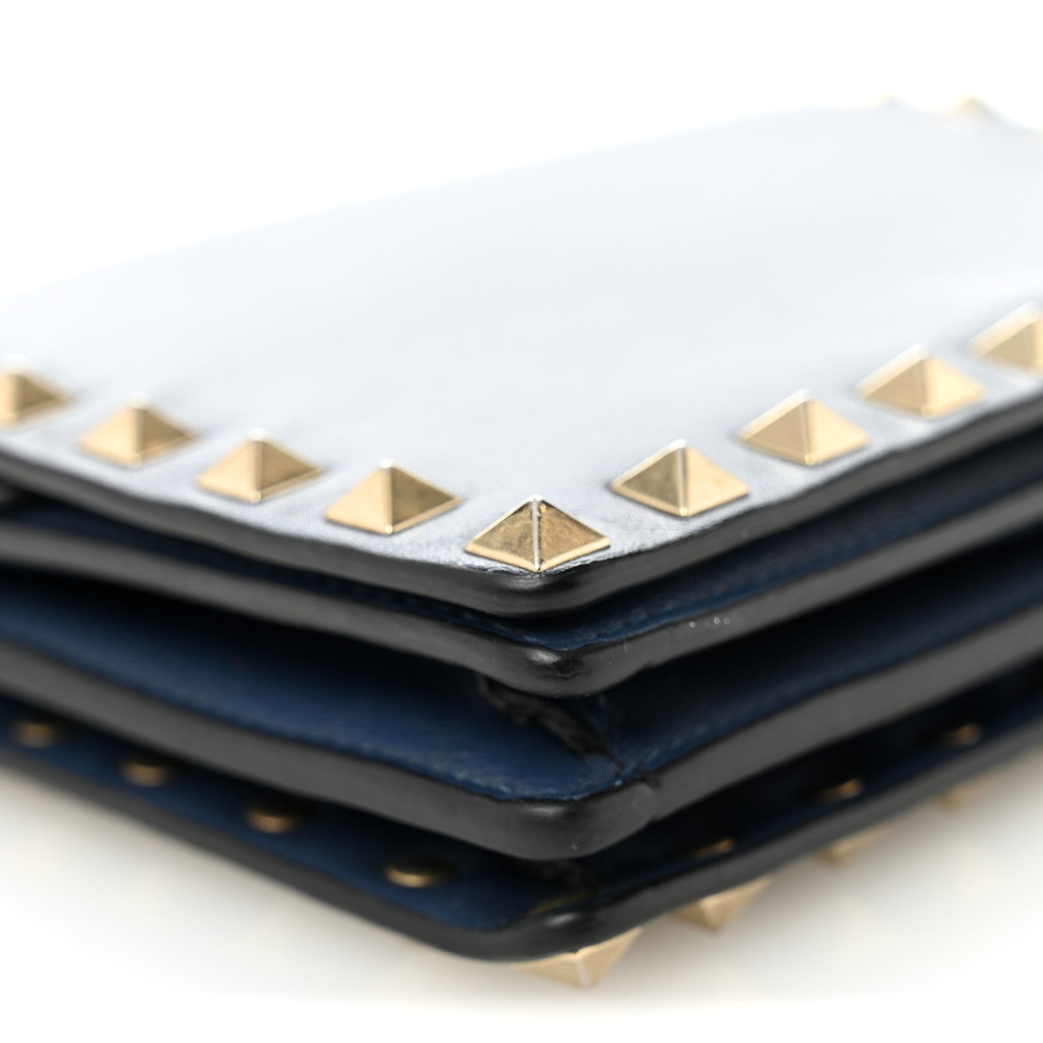 Calfskin Rockstud Wallet On Chain Marine