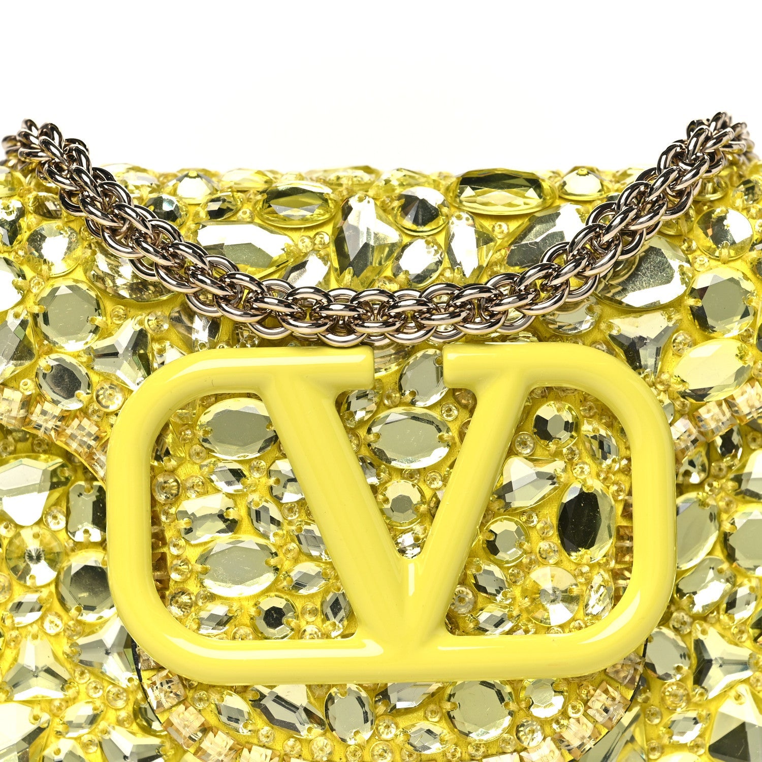 Crystal Nappa Enamel Vlogo Small Loco Shoulder Bag Lemon Cedar