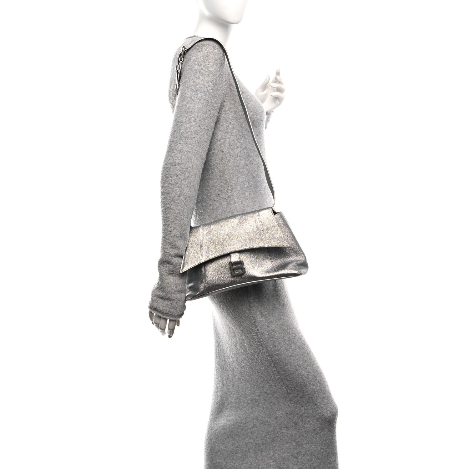 Metallic Soft Textured Calfskin Small Downtown Shoulder Bag Silver