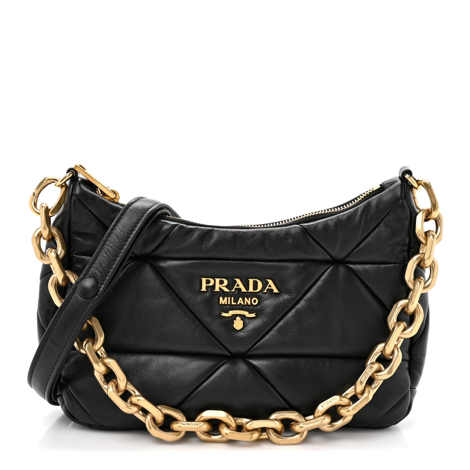 Nappa Triangle Quilted Patchwork System Bag Black