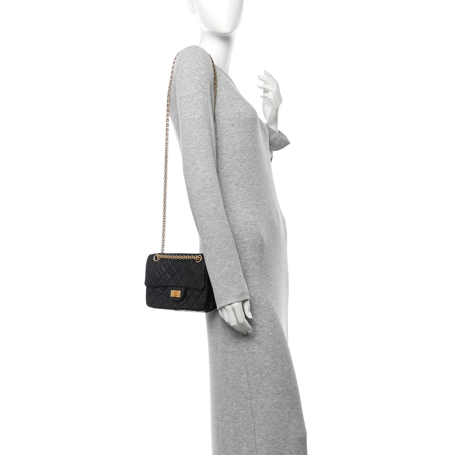 Aged Calfskin Quilted 2.55 Reissue Mini Flap Black